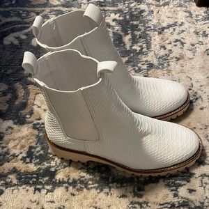 White snakeskin booties